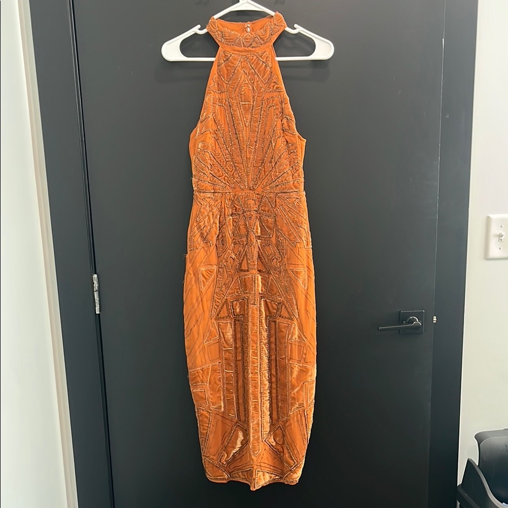 ASOS Orange Halter Midi Bodycon Dress